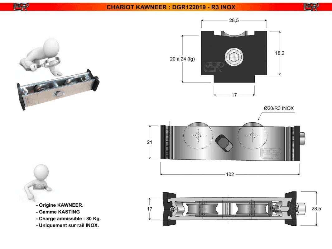 Adjustable Double Trolley for Kawneer Kadran Series Aluminium Sliding Door – Replacement Wheel DR0369 – Price for 1 Trolley